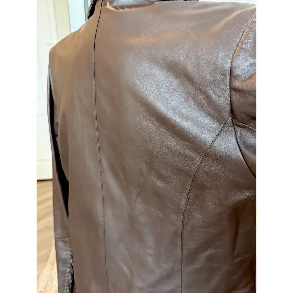 VTG NWT Pamela McCoy Genuine Leather Lined Jacket Collared Pockets 1-Button M